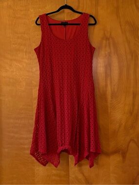 AUW Red Coral Crochet Tank Dress fully lined size 14